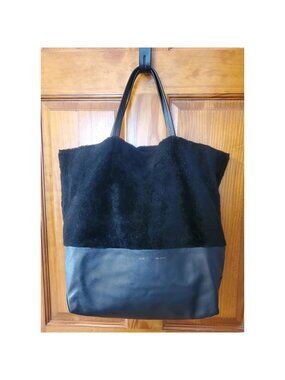 Alice D Milano Large Faux Fur Leather Tote Bag Black